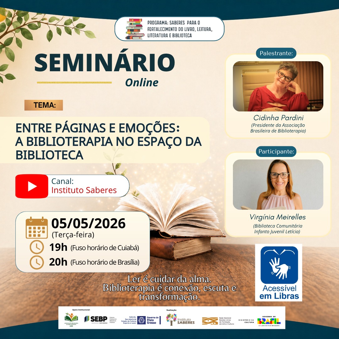 SEMINARIO ONLINE (05/05/2026): ENTRE PAGINAS E EMOÇÕES: A BIBLIOTERAPIA NO ESPAÇO DA BIBLIOTECA